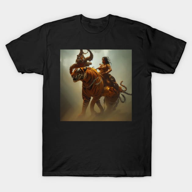 Durga Riding into Battle T-Shirt by Feychild333